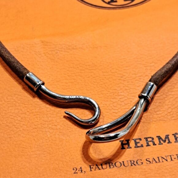 Hermès Leather Silver Hook Bracelet/Necklace Choker - Picture 3 of 15